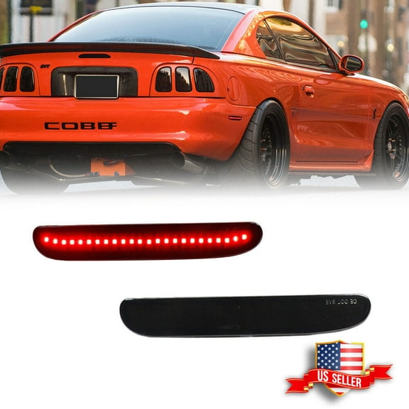 GTINTHEBOX Smoke Rear LED Red Side Marker Lights Reflectors For 1994 1995 1996 1997 1998 Ford Mustang