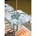 thumbnail image 3 of Square Outdoor Tablecloth With Umbrella Hole And Zipper– Coastal Nautical Waterproof Patio Table Cover for Party, Picnic, Backyard, 54"x54" , Ocean Turtle Coral Jellyfish Cyan, 3 of 8