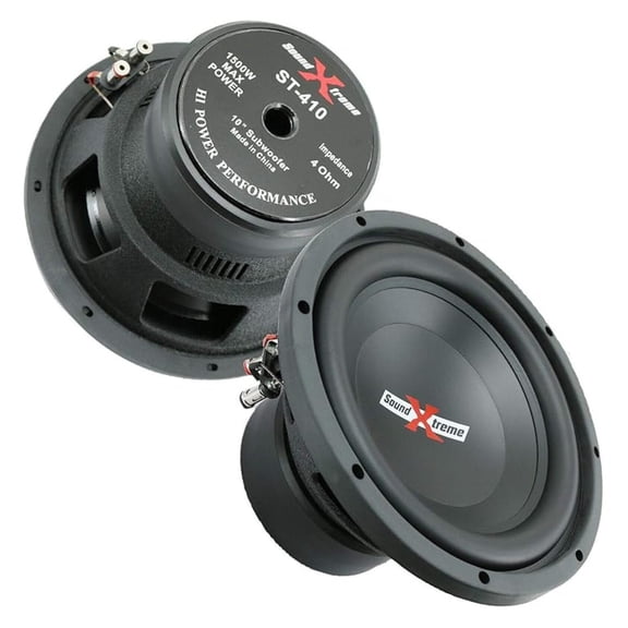 2X SoundXtreme ST-410 10 Inch 3000 Watts Power Car Audio Subwoofer with DVC Power Dual Voice Coil Configuration Frequency Response 30-2500Hz 90 dB Sensitivity