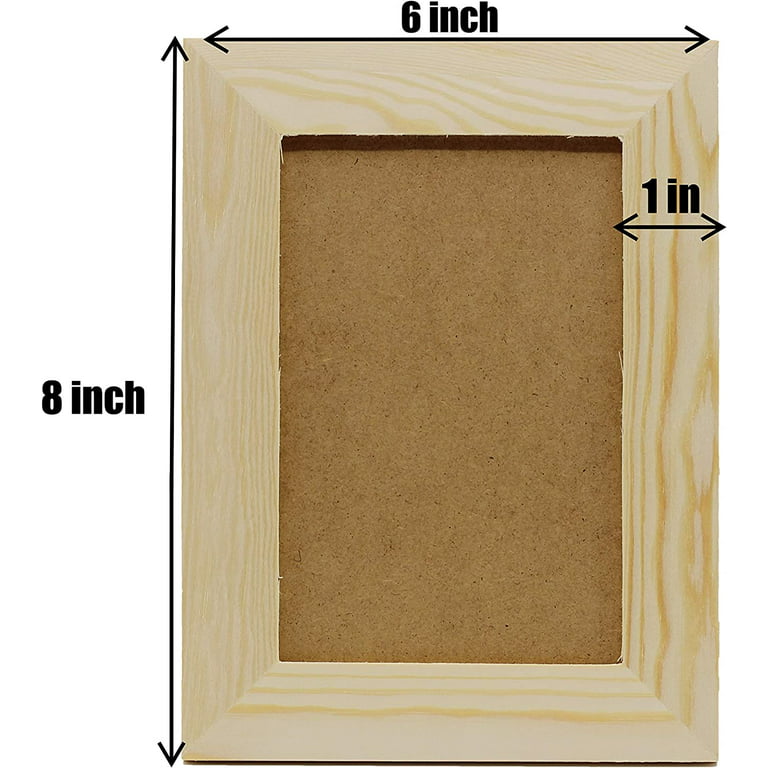 Pack of 6 - Unfinished Wood Picture Frames for Arts & Crafts - Stand or Hang on The Wall - Hold A