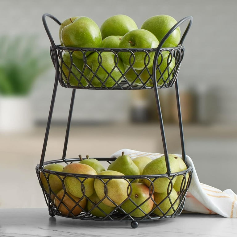 Gourmet Basics by Mikasa Grid 2-Tier Basket, Black