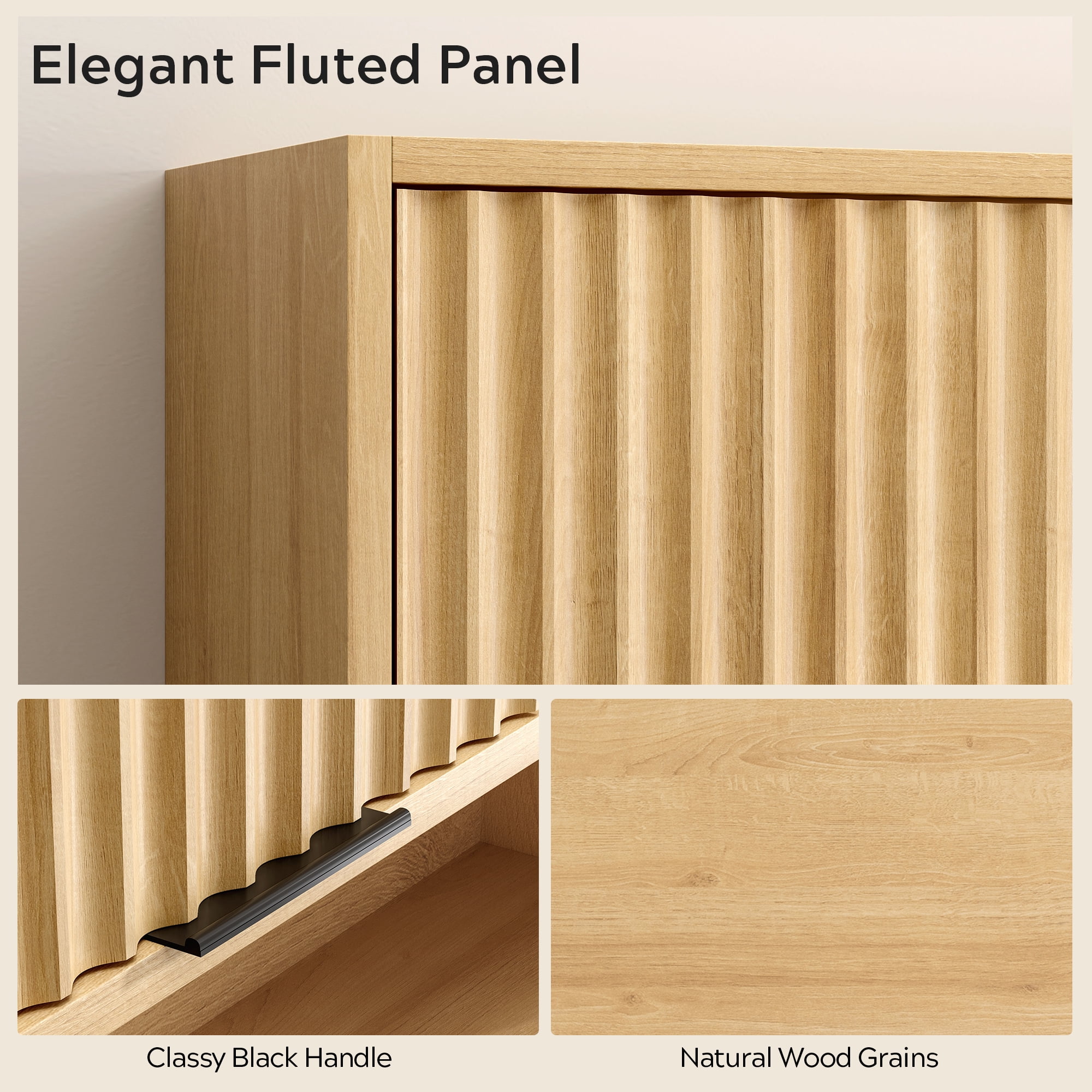 EYYTHUNG Fluted Wall-Mounted Cabinet Bathroom, Modern Medicine Cabinet with Adjustable Shelf Wood Storage Cabinet, Natural Oak