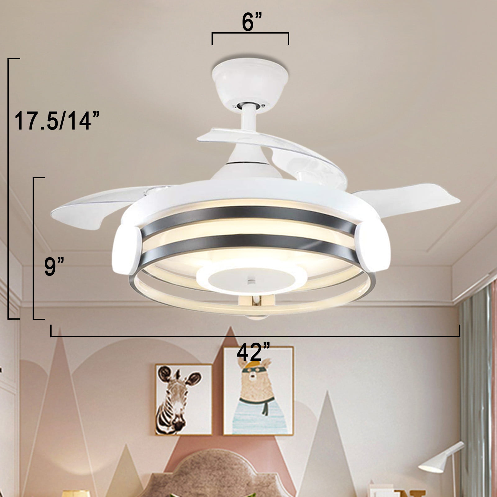 Details about   42" Invisible Fan Chandelier Light Lamp LED Fan Ceiling Remote Control Modern 