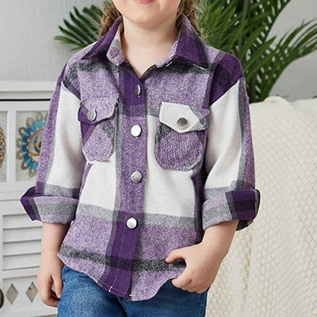 

Children Fashion Lattice Long Sleeves Comfortable Leisure Loose Pocket Tops Blouse womens christmas pajamas