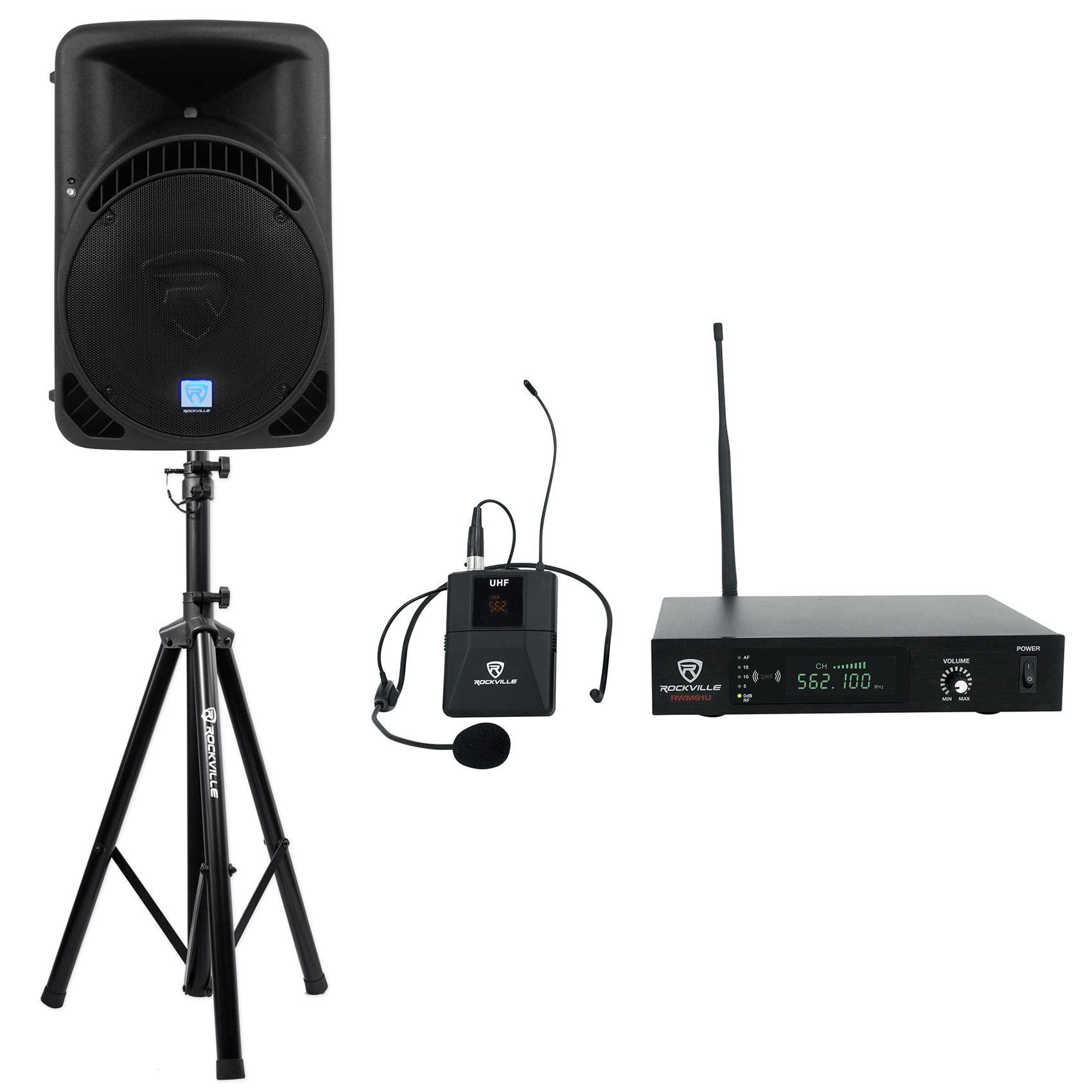 2 Rockville RPG15BT 15 Active BlueTooth Wireless Link DJ Speakers+Stands+Cables 