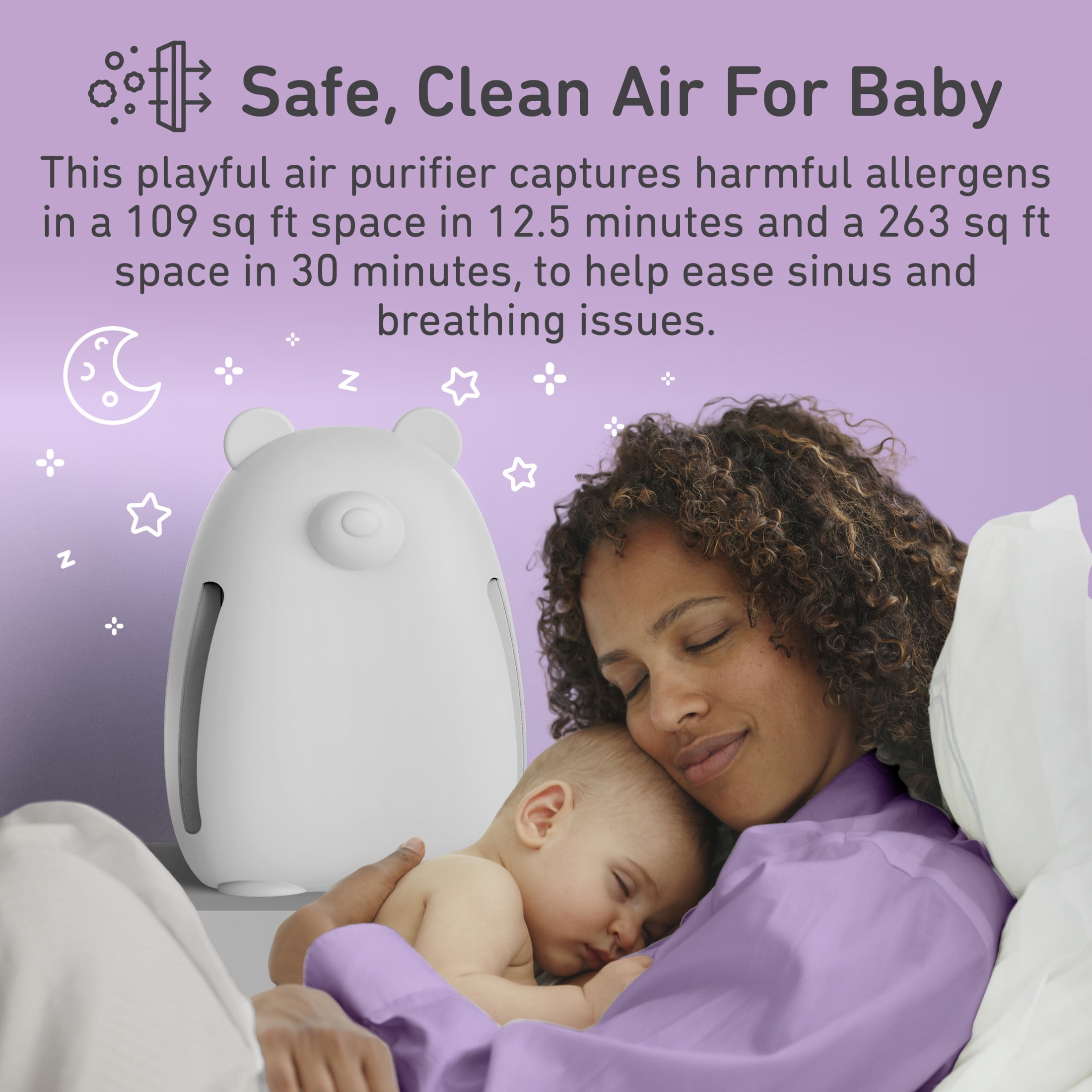 Pure Enrichment PureBaby Kids Bear Air Medium-Large Rooms True HEPA, UV-C Air Purifier, White