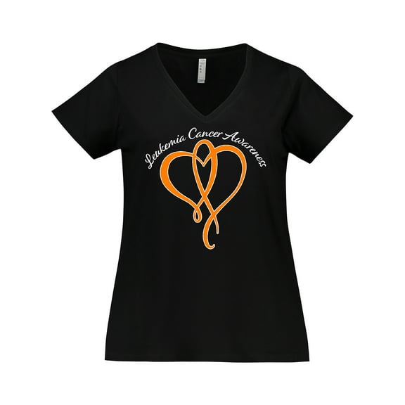 Inktastic Leukemia Awareness with Orange Ribbon Heart Women's Plus Size V-Neck T-Shirt