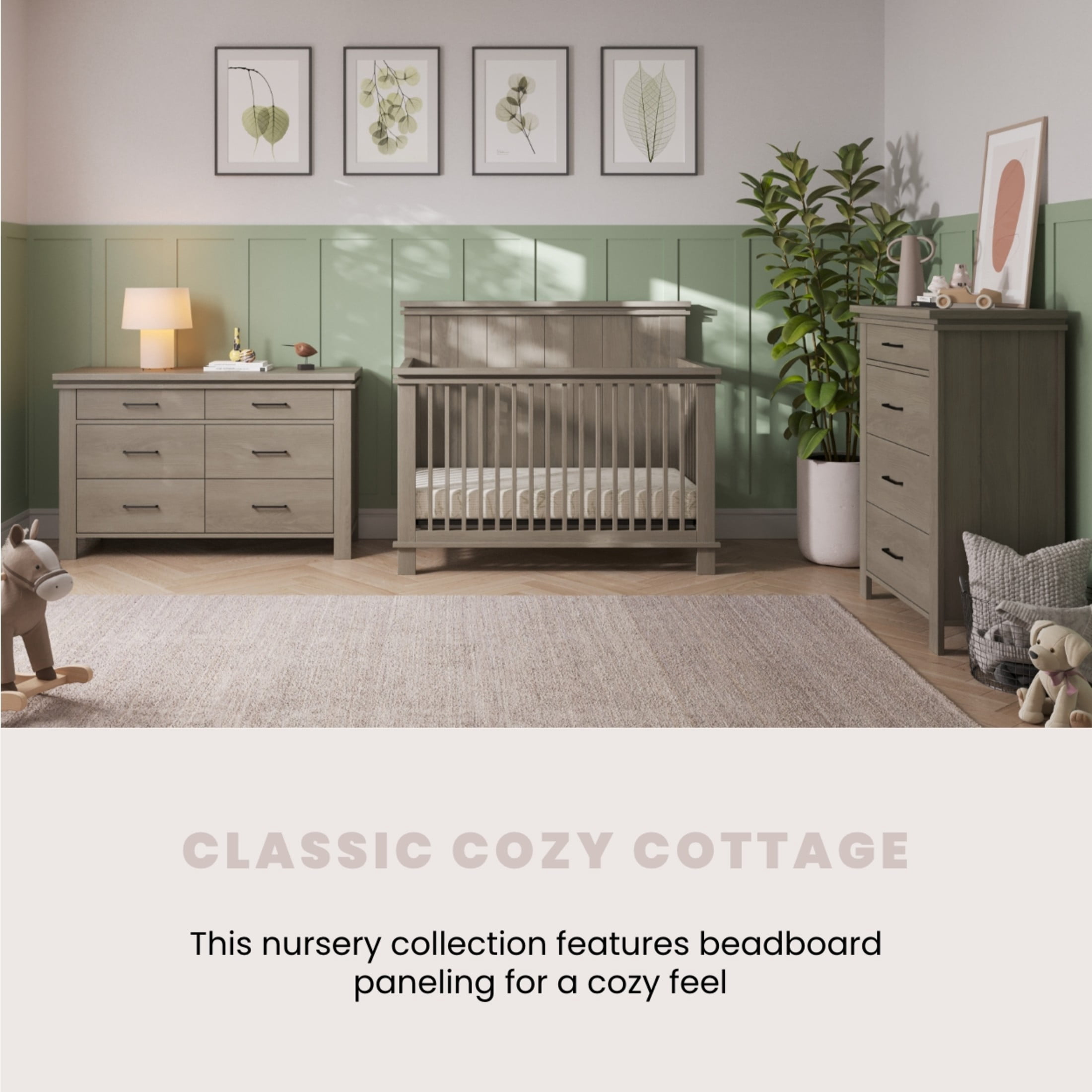Child Craft Denman 4-in-1 Convertible Crib, Craftsman Panel Design, 2 Mattress Heights, Crescent Gray