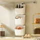 thumbnail image 5 of Cesta de almacenamiento multicapa de pared para baño | Organizador para colgar de cocina con gancho desmontable | Contenedor de plástico apilable que ahorra espacio | 22.8x19.5x10cm | Blanco Gris, 5 of 5