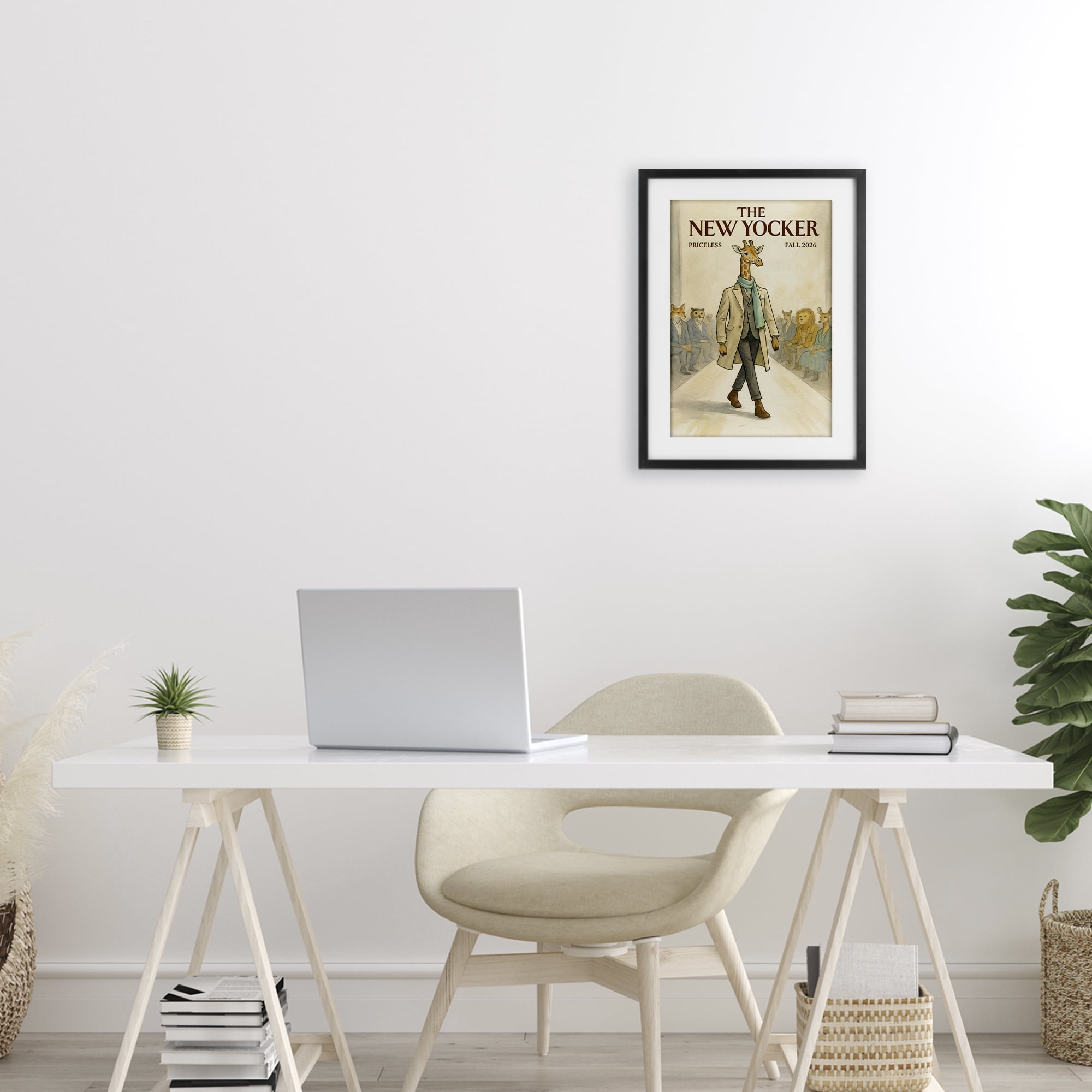 Stupell Industries New Yocker Giraffe Model Black Framed Print Under Glass, design by Grotto Studios