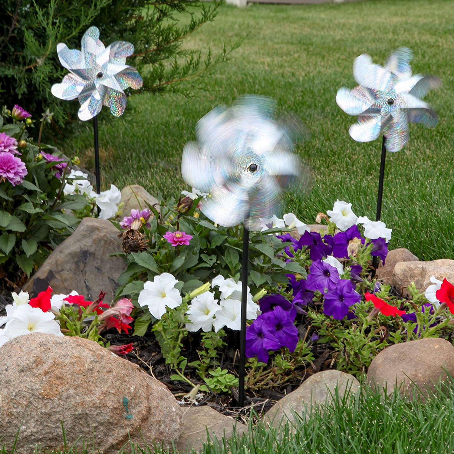 Bird Blinder Pinwheels, Effectively Keep Birds Away - Holographic Pin Wheels for Yard and Garden 20 inch Pinwheel Bird Deterrent, 10 Pack Garden Spinners