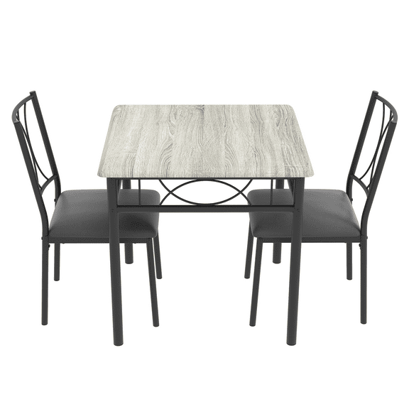 2-Person Dining Table Set with Chairs for Small Spaces, Grey Square Kitchen Table Set for Two, Compact Bistro Set for Apartments, Breakfast Nook, Balcony & Outdoor Use