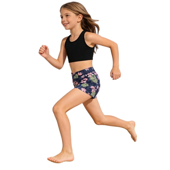 Aislor Girls Three Pieces Sports Tankini Sets Floral Crop Top and Briefs Shorts Beach Swimsuits Flowers 14