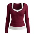 thumbnail image 7 of Lumistal Women's Long Sleeve Shirts Low Cut Slim Fit T Shirts Y2K Going Out Tops for Women Cropped Top Basic T-Shirt Tee Streetwear Daily Wear Wine M, 7 of 7