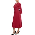 thumbnail image 4 of INSPIRE CHIC Women's Formal Dress Zipper Front Bell Sleeves Business Office Midi A-Line Dresses L Burgundy, 4 of 4