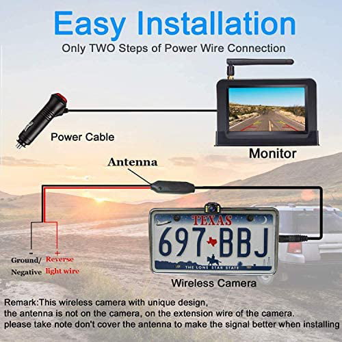 LeeKooLuu Wireless Reversing Camera and 4.3 inch Monitor System for Cars/ATVs/SUVs/UTVs/Can-Am IP69 Waterproof 6 LED Lights Night Vision HD Color Rear/Front View Camera with Guide Lines On/Off