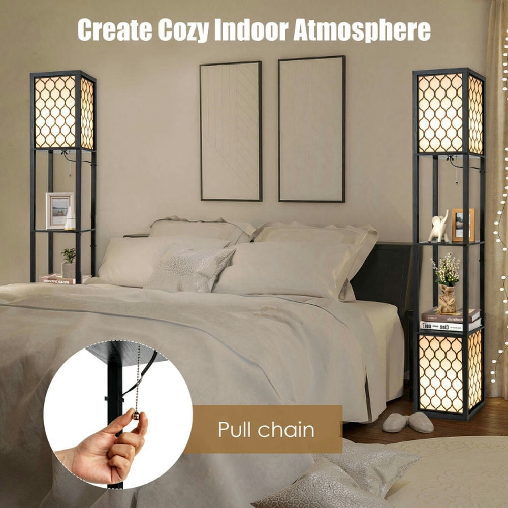 YYAo Lamp, Floor Lamp for Living Room, Modern Shelf Freestanding Floor Lamp with Double Lamp Pull Chain and Foot Switch