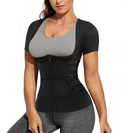 

Molutan Women Waist Trainer Corset Trimmer Belt Neoprene Sauna Sweat Suit Zipper Body Shaper with Adjustable Workout Tank Tops(Black XL)