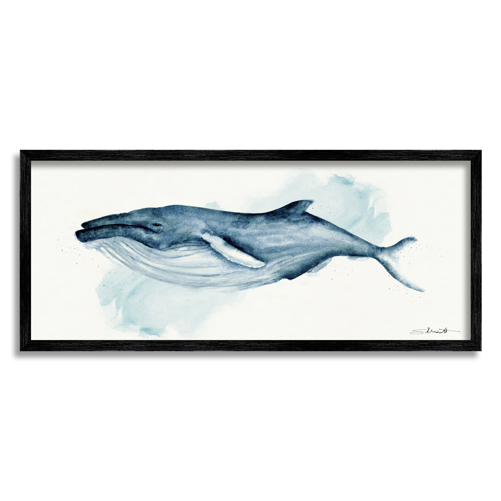 Stupell Industries Serene Humpback Whale Watercolor Painting Blue Nautical Animal, 24 x 10, Design by Stephanie Workman Marrott