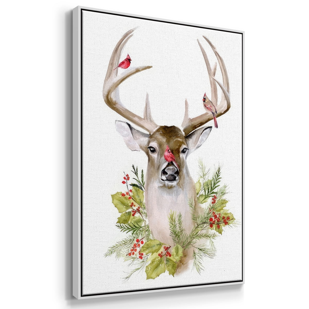 Holiday Deer Collection B - Framed Gallery Wrapped Holiday Canvas - 27 x 41 - White Frame