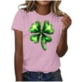 thumbnail image 2 of LEKWK 3/4 Length Sleeve Womens Tops Crew Neck 3/4 Sleeve Graphic Tees St Patricks Day Shirt Green Glitter Bow Shamrock Print Festival Outfits, 2 of 5