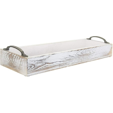 

MyGift 16 inch Rectangular Whitewashed Wood Serving Tray with Side Handles