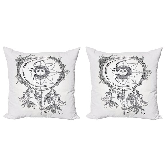 Ambesonne Tribal Throw Pillow Cover 2 Pack, Dreamcatcher Moon, 24", Black White