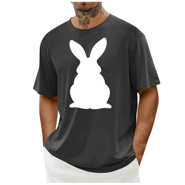 Weiqiqre Mens Shirts Easter Day Shirts Bunny Rabbit Letter Printed T-Shirt Short Sleeve Graphic Tee Tops