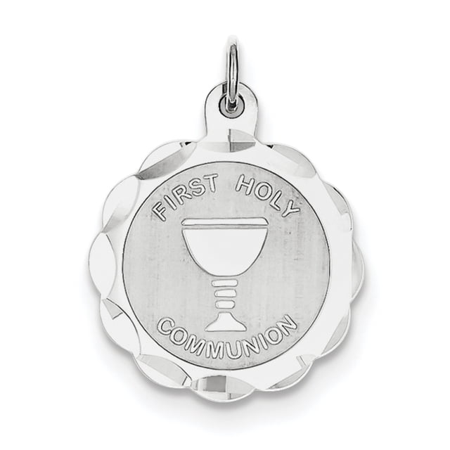 Sterling Silver Rhodium-plated First Holy Communion Disc Charm QC373 (25mm x 20mm)