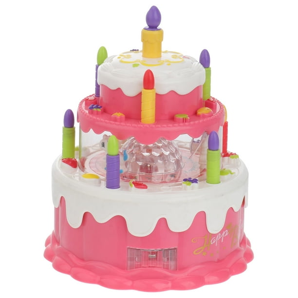 KAKOWELY 1 juguete eléctrico musical con luz y forma de pastel de cumpleaños simulado, sin batería.