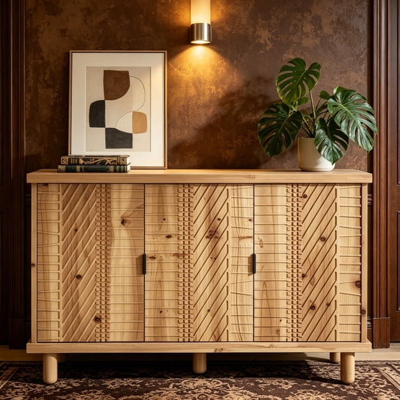 Fnova 47.6" Solid Wood Sideboard Buffet with 3 Doors & Adjustable Shelves, Modern Farmhouse Entryway Storage Organizer Cabinet, Home Furniture for Dining Room Living Room Kitchen