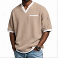 thumbnail image 2 of TAGOLD Mens Summer Short Sleeve V-Neck Blouses & Shirts Solid Color Color Casual Top, 2 of 5