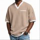 thumbnail image 1 of Ceisia Men's Casual Fashion Waffle Knit Short Sleeve Shirt - V-neck Color Block Top with Sleeve Zipper Pocket Beige M Gifts, 1 of 8