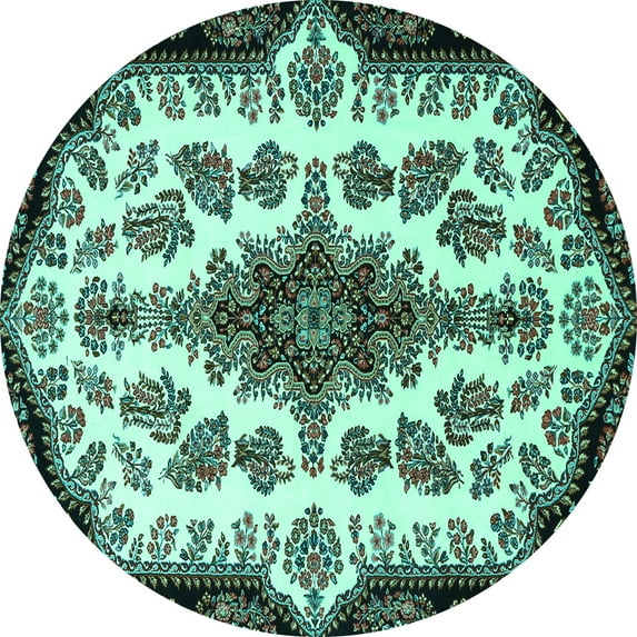 Ahgly Company Indoor Round Medallion Turquoise Blue Traditional Area Rugs, 3' Round