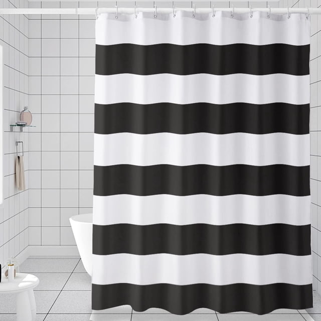 Cortina de ducha AmazerBath de tela blanca y negra 180 x 180 cm