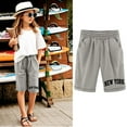 thumbnail image 2 of Tiny Harbor Girls Shorts Summer Thin Elastic Waist Letter Print Casual Pockets Bermuda Shorts Grey 5-6Years, 2 of 4