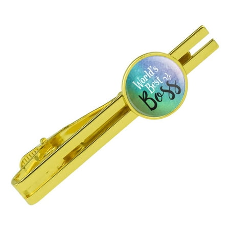 World's Best Boss Round Tie Bar Clip Clasp Tack Gold Color (Best Looking Bars In The World)