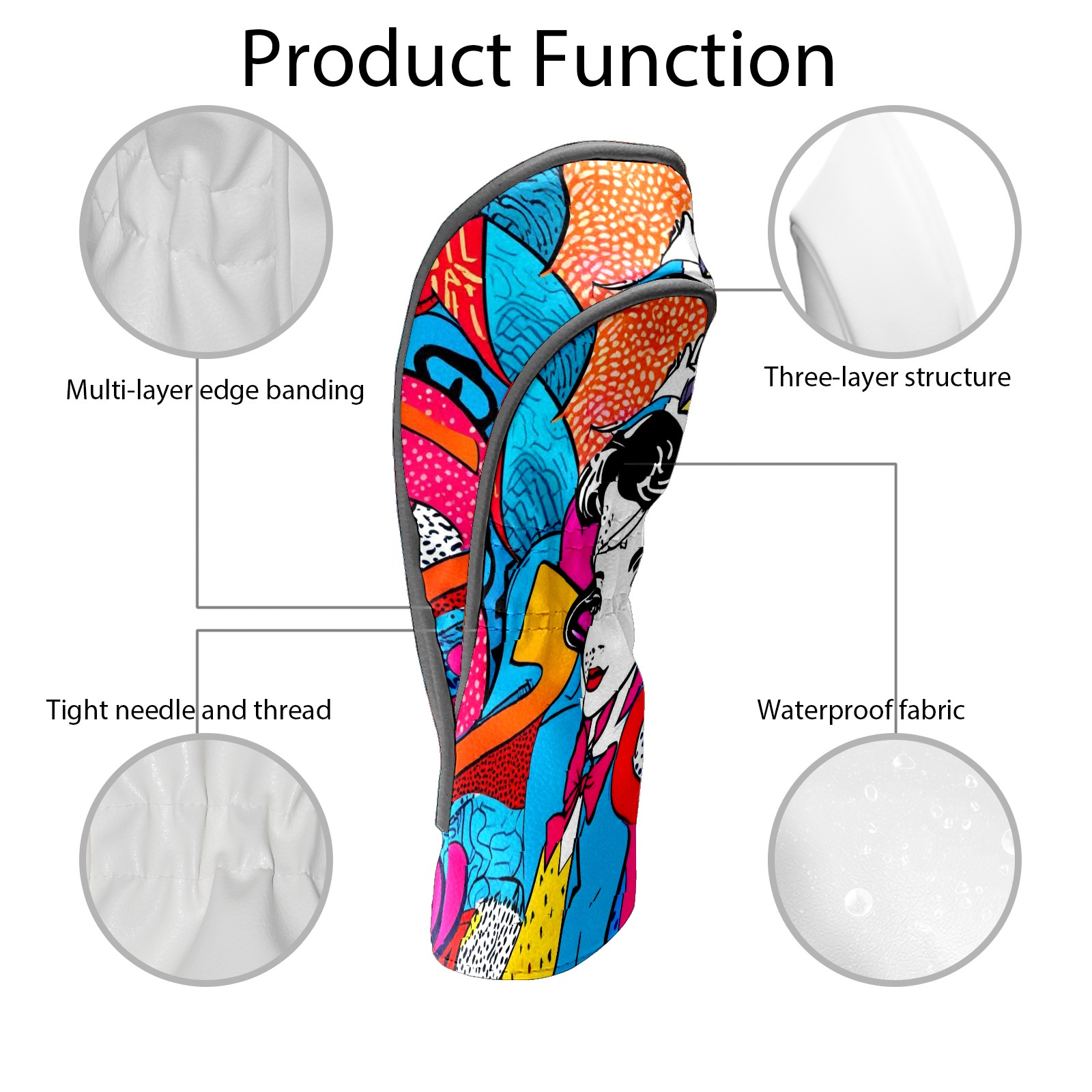 Golf Club Covers, Pop Art Premium PU Leather Driver Hybrid Putter Head Covers with Velvet Lining, Waterproof Golf Gifts for Men Women