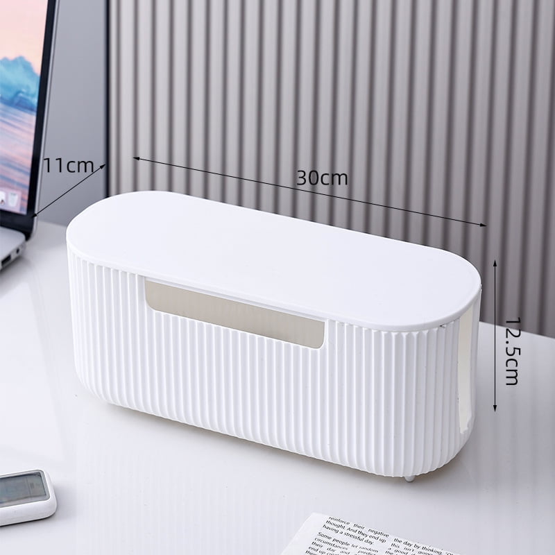 Cable Box Organizer, Plastic Cord Hider Box with Lid for Desk and Floor, Power Strips Cover for Home, Office, Computer, TV, School, Kitchen, Surge Protector Cover (Organ pleated white）