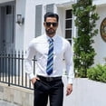 thumbnail image 5 of Solid Colors Mens Dress Shirt Matching Tie Set Formal Business Wedding Shirts Long Sleeve Button Down Casual White Blue 6PCS, 5 of 6