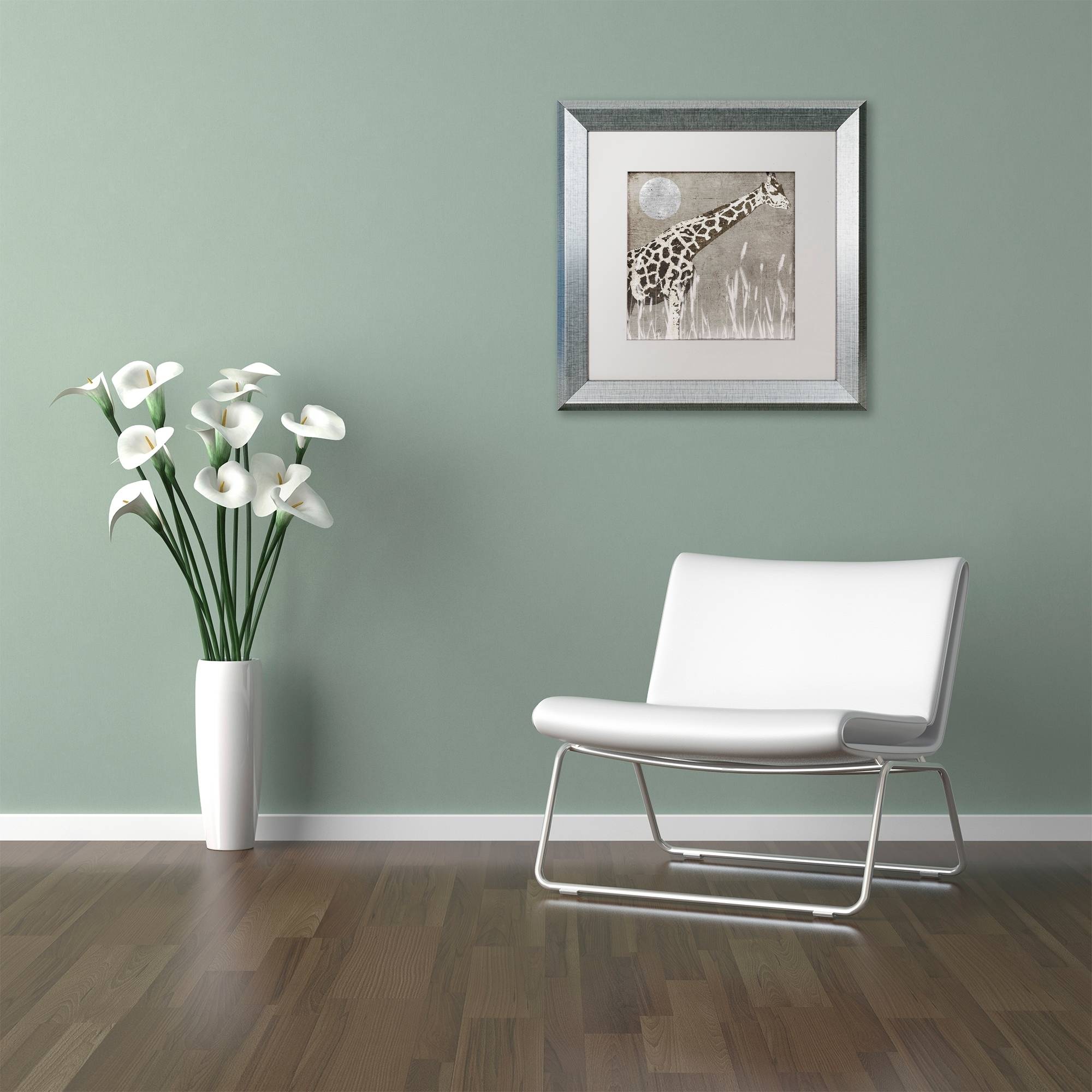 Trademark Fine Art "Moon Giraffe" Canvas Art by Color Bakery White Matte, Silver Frame