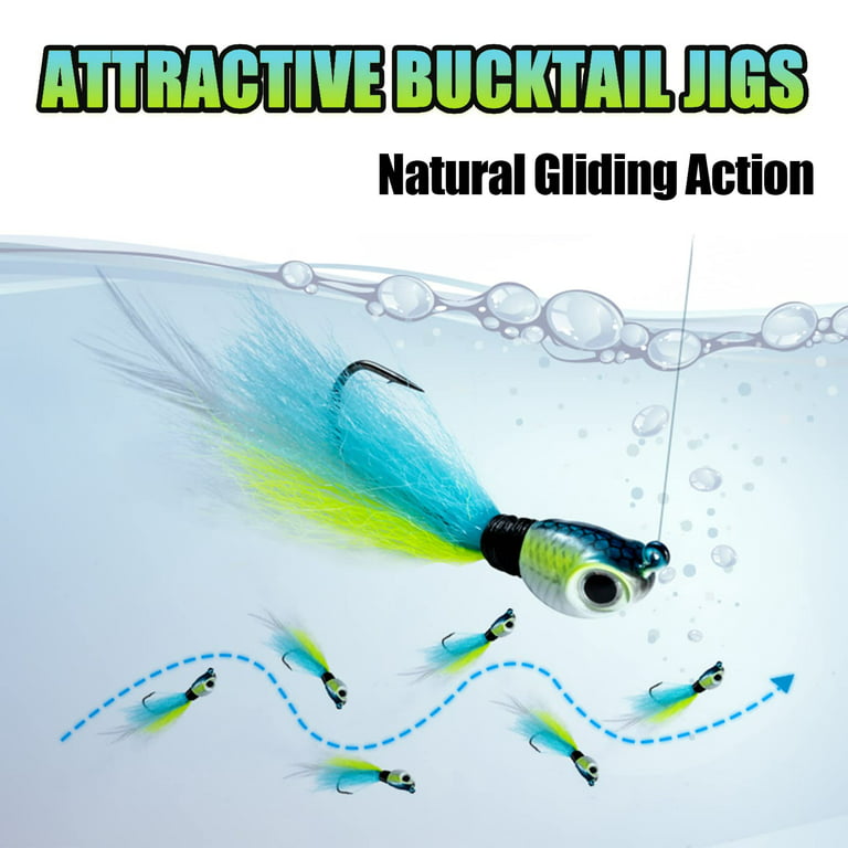 Goture Glow Bucktail Jigs Saltwater Pompano Jigs Hair Jigs Fluke Jig Head for Walleye, Bass, Bluefish, Snook, Rockfish, Halibut, Size: 1#Multicolors(