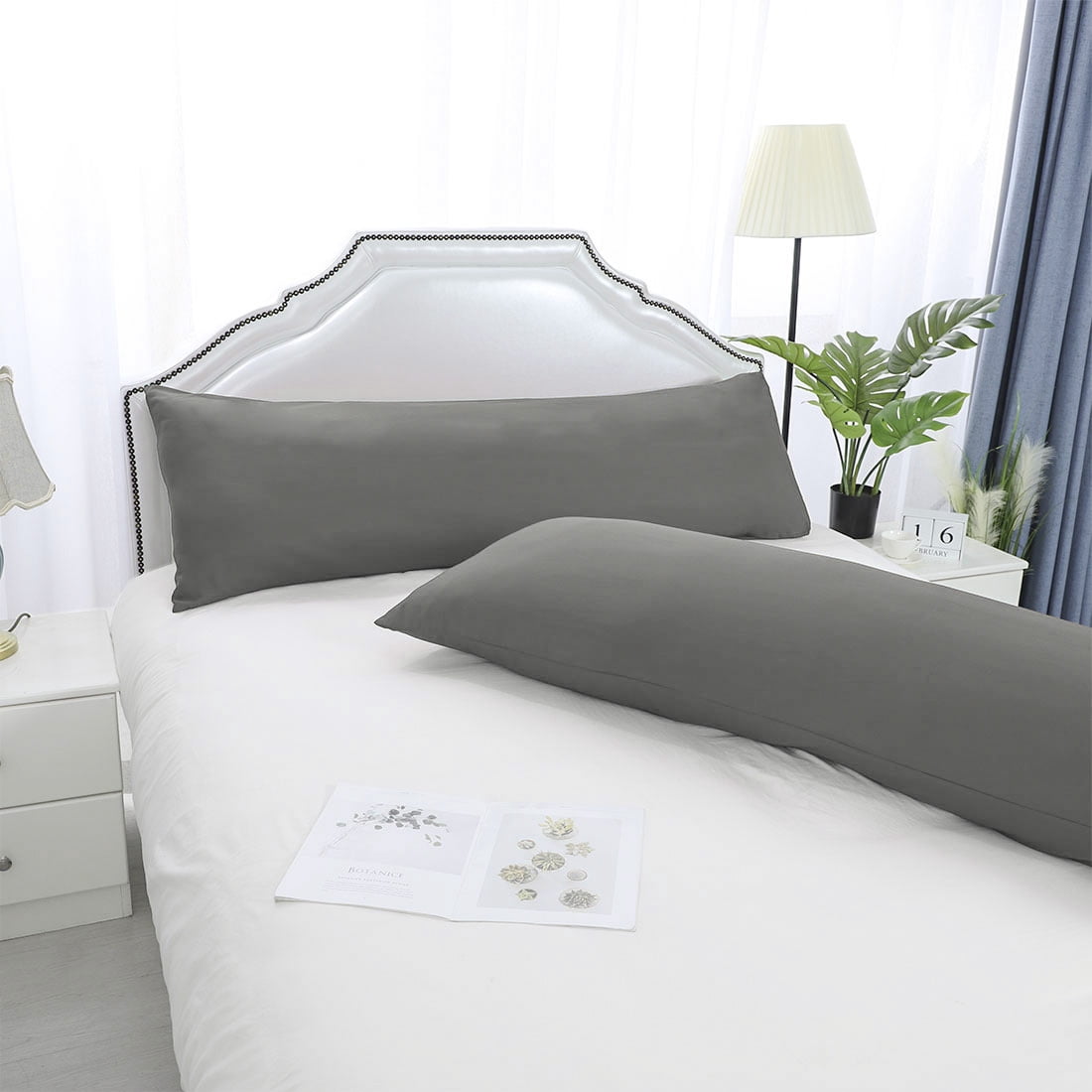 Unique Bargains 2 Pack Microfiber Body Pillow Cases Gray 20" x 54"