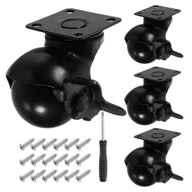 Ruedas de bola Uxcell, ruedas de muebles giratorias con freno/Placa superior giratoria/Montaje de tornillo/destornillador de 1.5 pulgadas negro