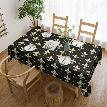 

Tablecloth Elegant Gold Fleur De Lis Table Cloth For Rectangle Tables Waterproof Resistant Picnic Table Covers For Kitchen Dining/Party(54x72in)