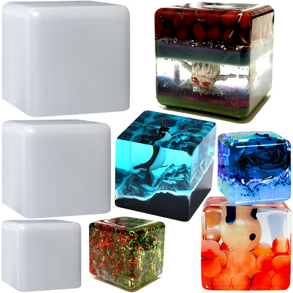 3pcs Cube Silicone Molds, Deep Square Epoxy Resin Molds for DIY Art Craft Candle Soap Making