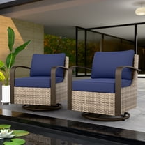 EAGLE PEAK Coastal Vista Outdoor Patio Wicker Swivel Glider Rocker Chair with Blue Cushion,Set of 2