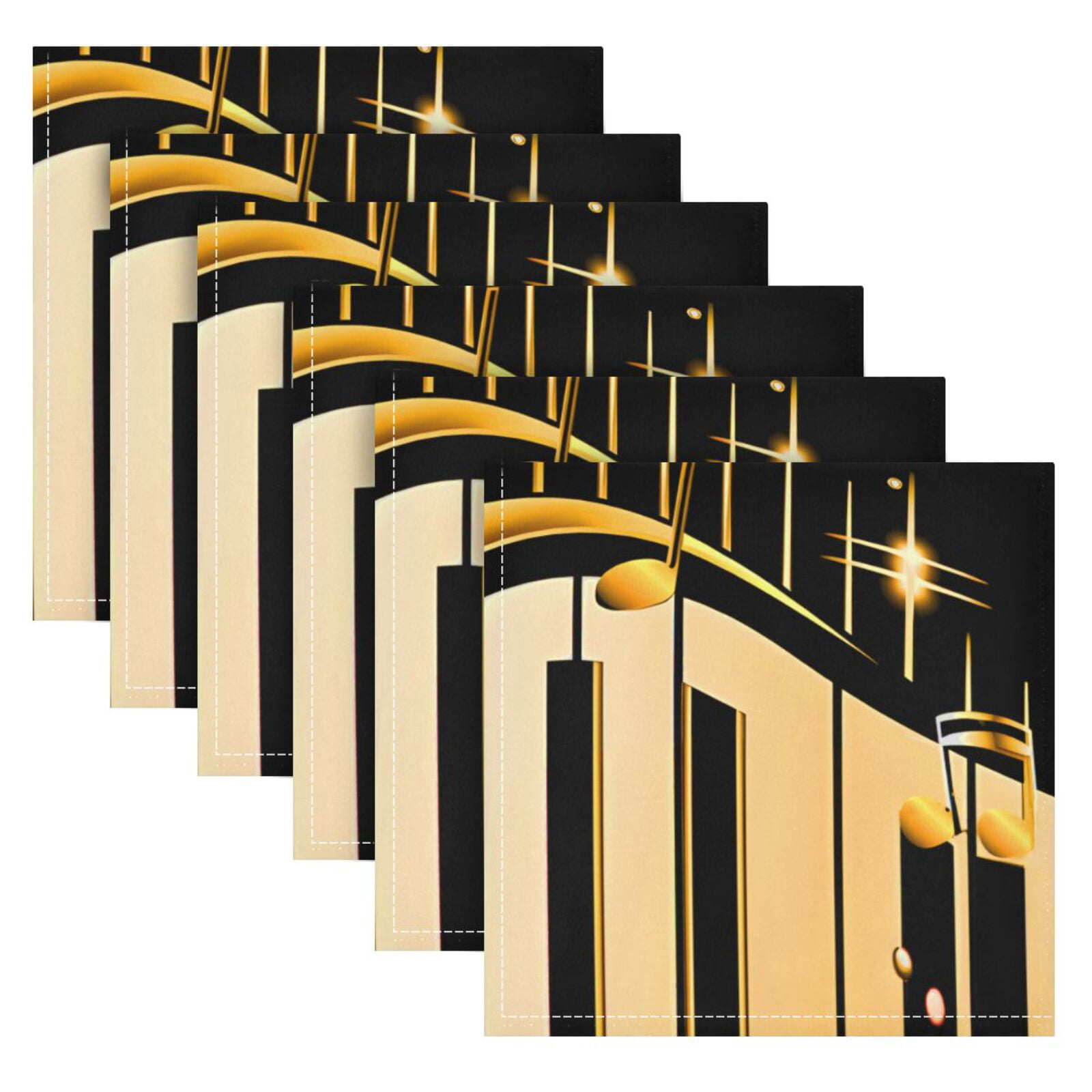 JSTEL Gold Music Notes Piano Keys Cloth Napkins Set of 6, 20x20 Inch Washable and Reusable Napkin for Decoupage Dinner Party Everyday Use