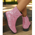 thumbnail image 3 of Women's Chunky Heel Ankle Boots, Round Toe Rhinestone Fashion Shoes for women, 3 of 9