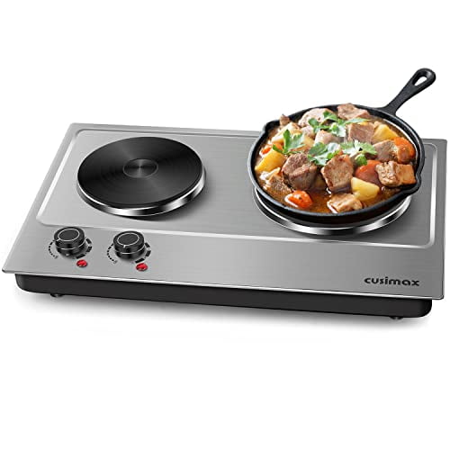 Cusimax Hot Plate Portable Electric Stove Countertop Double Burner With Adjustable Temperature Control & Non-Slip Rubber Feet, 7.4Â€ Cooktop For Dorm Office Home Camp, Compatible For All Cookwares